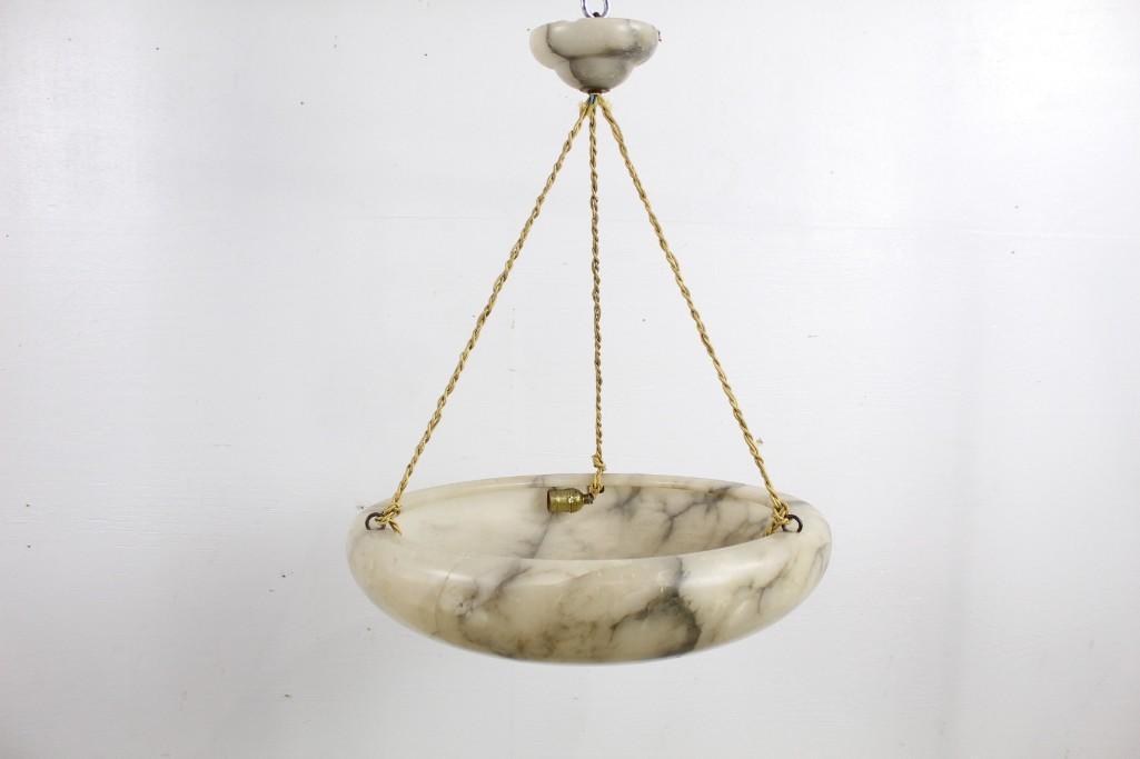 Neoclassical Alabaster Bowl Hanging Light Chandelier (1 of 6)