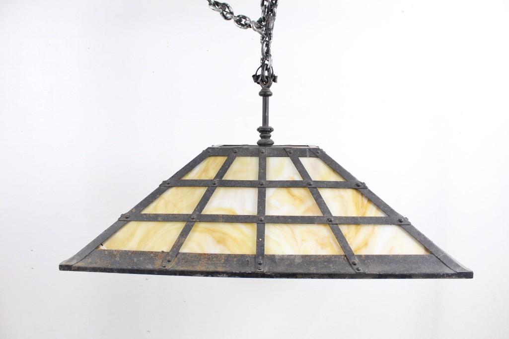 Large Rectangular Slag Glass Hanging Billiards Light (1 of 6)