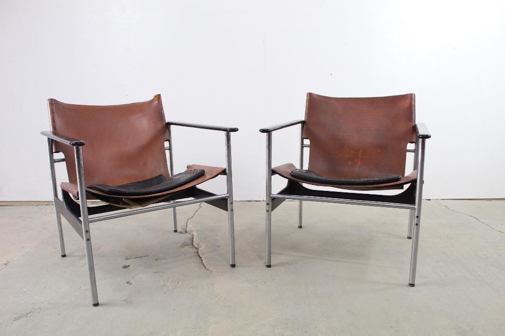 Pair Leather Sling Chairs, Charles Pollock for Knoll (1 of 8)