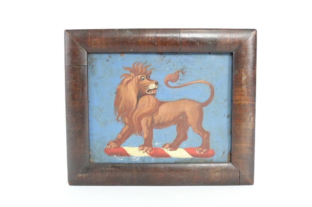 Small Framed Primitive Painting on Tin of Lion,Folk Art (1 of 5)