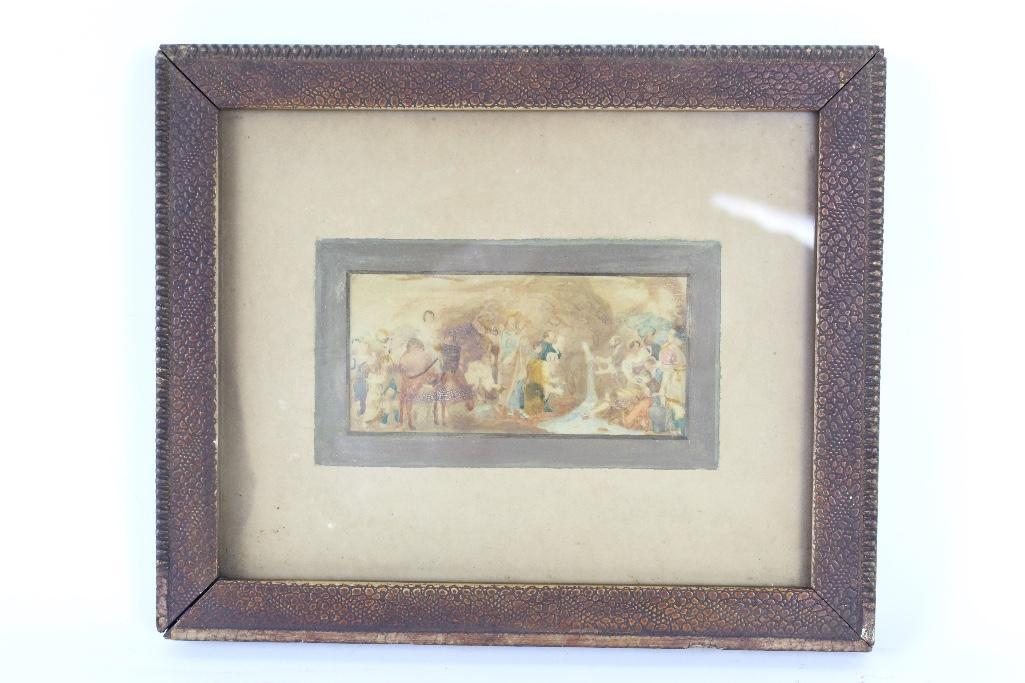 Small Religious Watercolor in Snakeskin-Like Wood Frame (1 of 6)