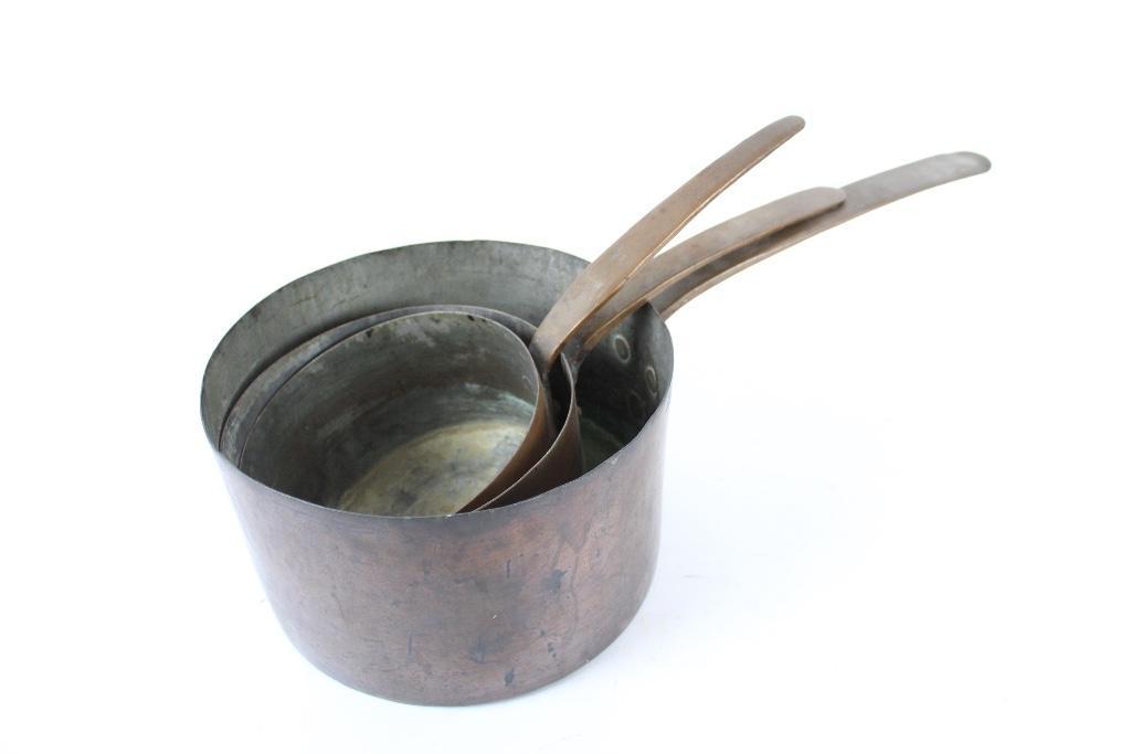 Graduated Set of 3 Antique Copper Cooking Pots, Kitchen (1 of 7)
