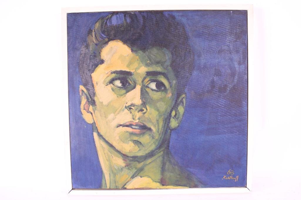 1968 Painting,Man on Blue Background,Mid-century Modern (1 of 6)