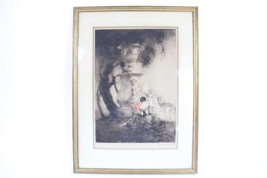 Large Framed Pencil Signed Louis Icart,Women and Deer (1 of 5)