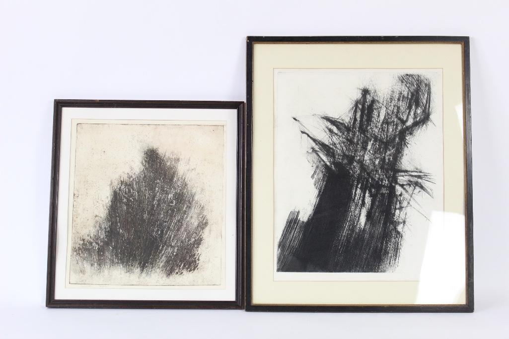Pair of Dark Abstract Etchings,Mid-century Modern (1 of 8)