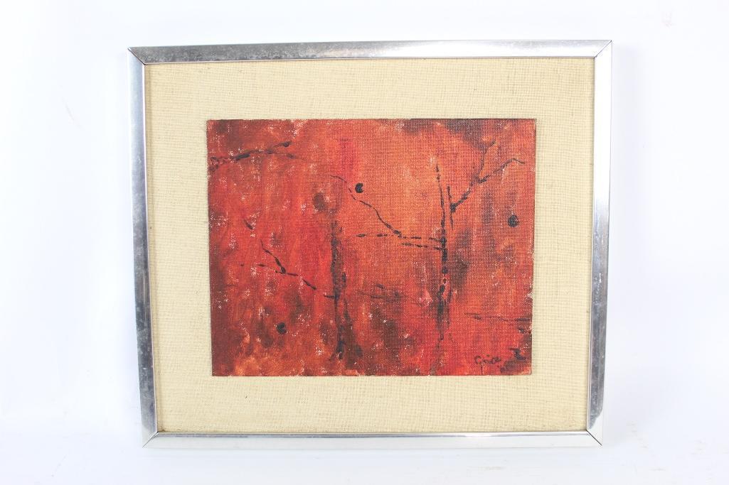 Signed & Dated 1968 Red & Black Abstract Painting,Frame (1 of 5)