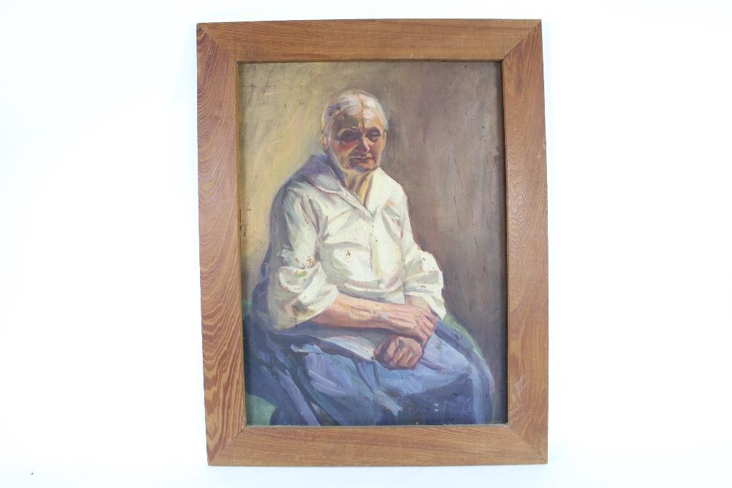 Painting of Elderly Woman in Wood Frame (1 of 6)