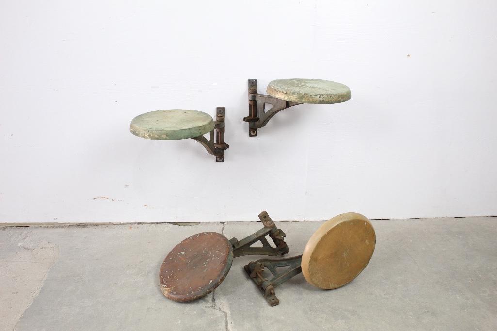 Set 4 Industrial Wall Mount Cast Iron Swing-Out Stools (1 of 7)