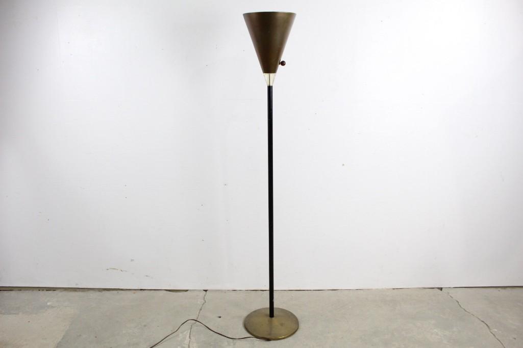 Brass,Black & Lucite Floor Lamp,manner of Raymor: Brass,Black & Lucite Floor Lamp,manner of Raymor. This piece might have been produced by Raymor will look cool and minimal in your home. It has a very Bauhaus simple style to it. The simple shapes sti