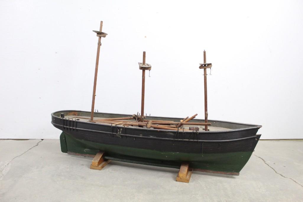 Large Painted Wooden Ship Model,Folk Art,4.5ft long (1 of 6)