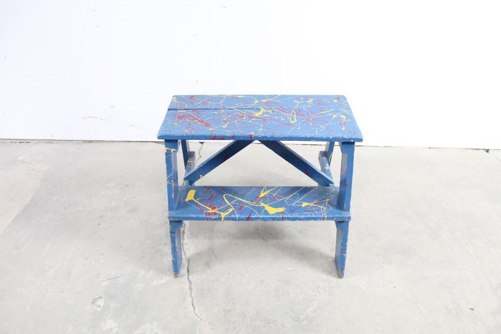 Blue Paint Splattered Step Stool,Folk Art (1 of 4)