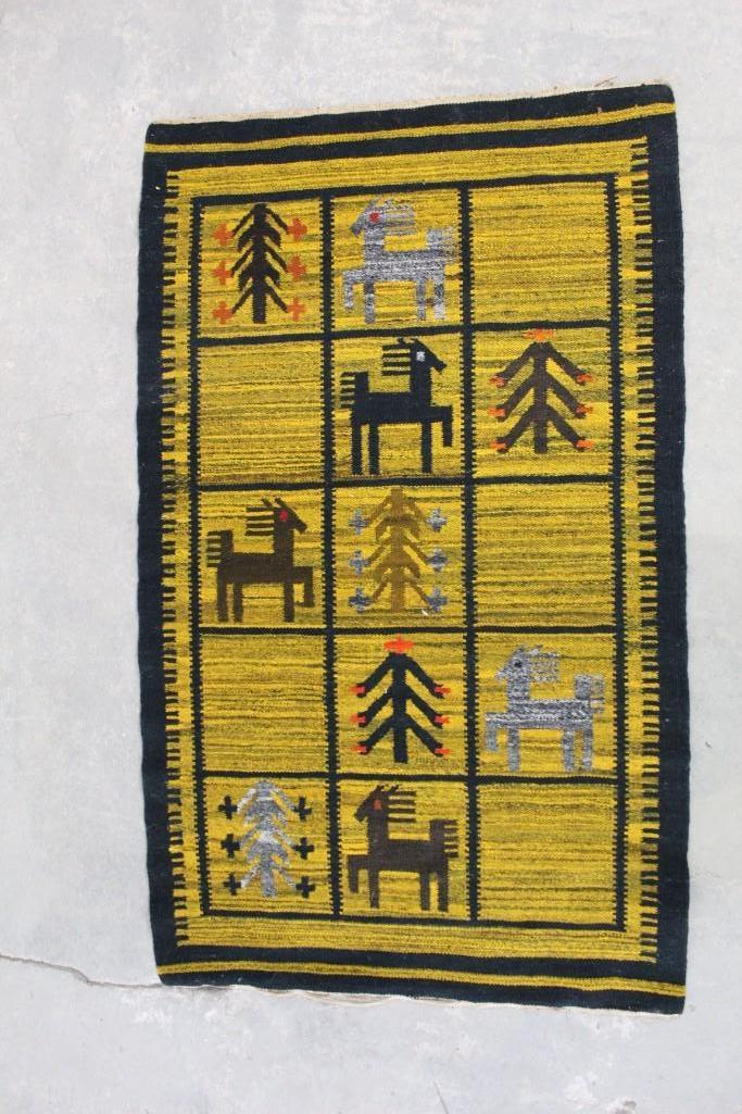 Yellow Kilim Rug with Whimsical Animal Motif (1 of 5)