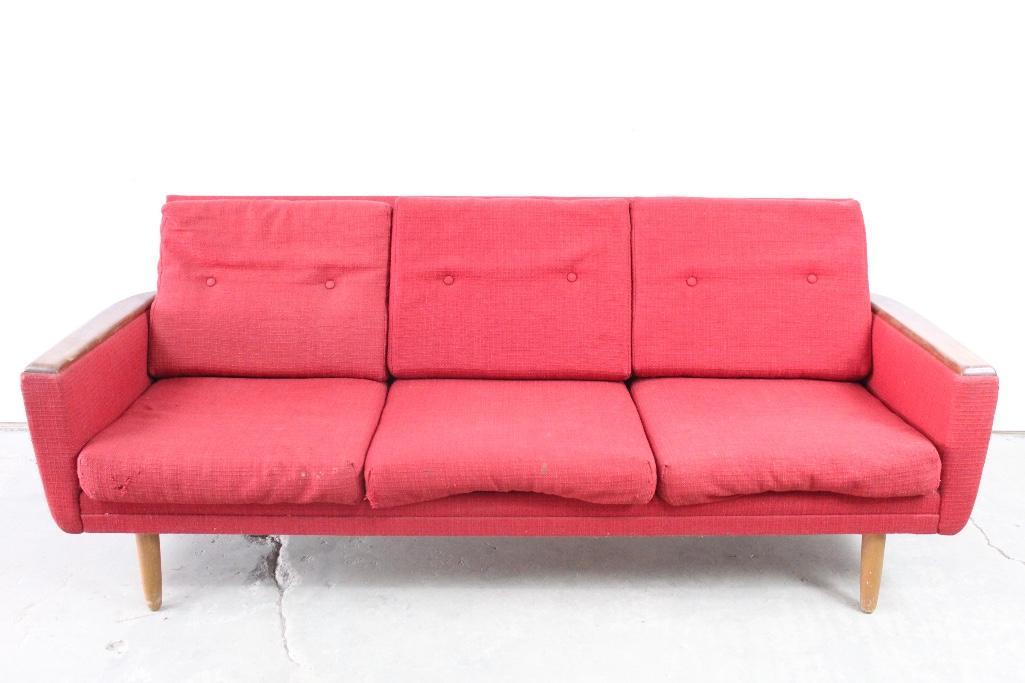 Danish Modern Red Upholstered Sofa,Mid-century (1 of 8)