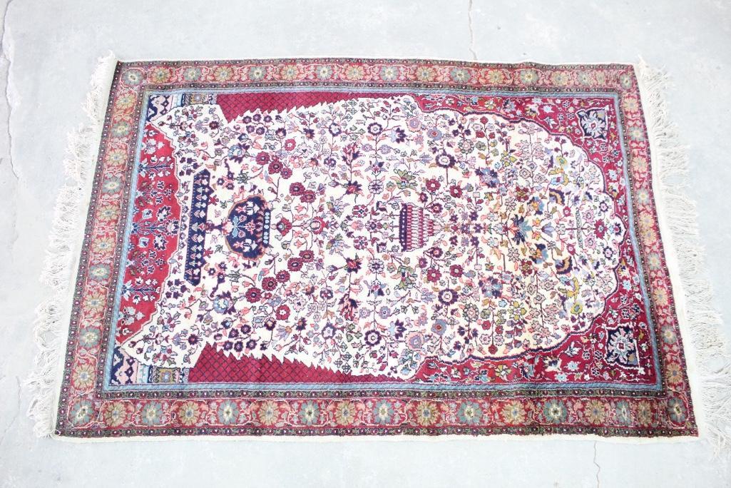 Antique Oriental Rug with White Center, 49in x 78in (1 of 5)