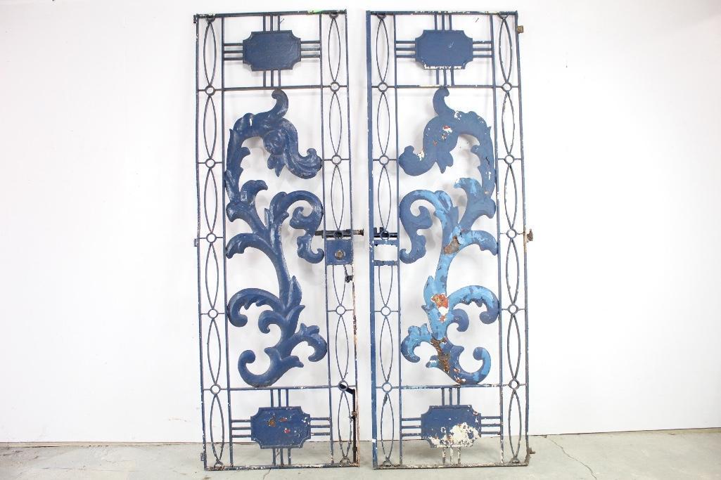 Great Pair of Giant Architectural Iron Gates,Blue Paint (1 of 8)
