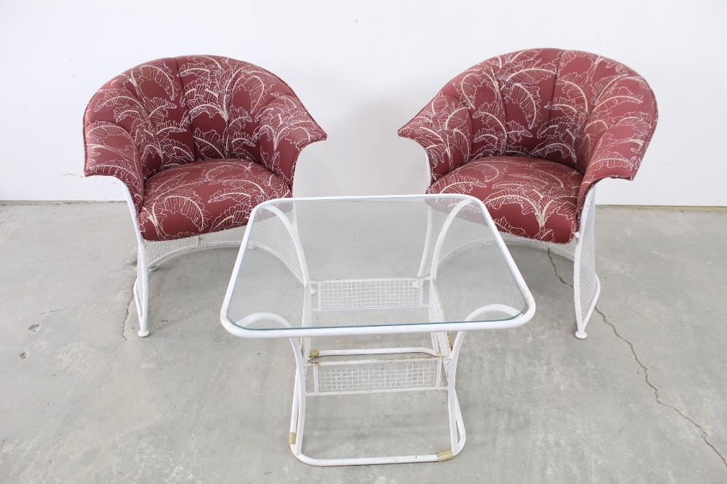 Set 2 Wire Mesh Patio Chairs with Coffee Table,Woodard (1 of 5)