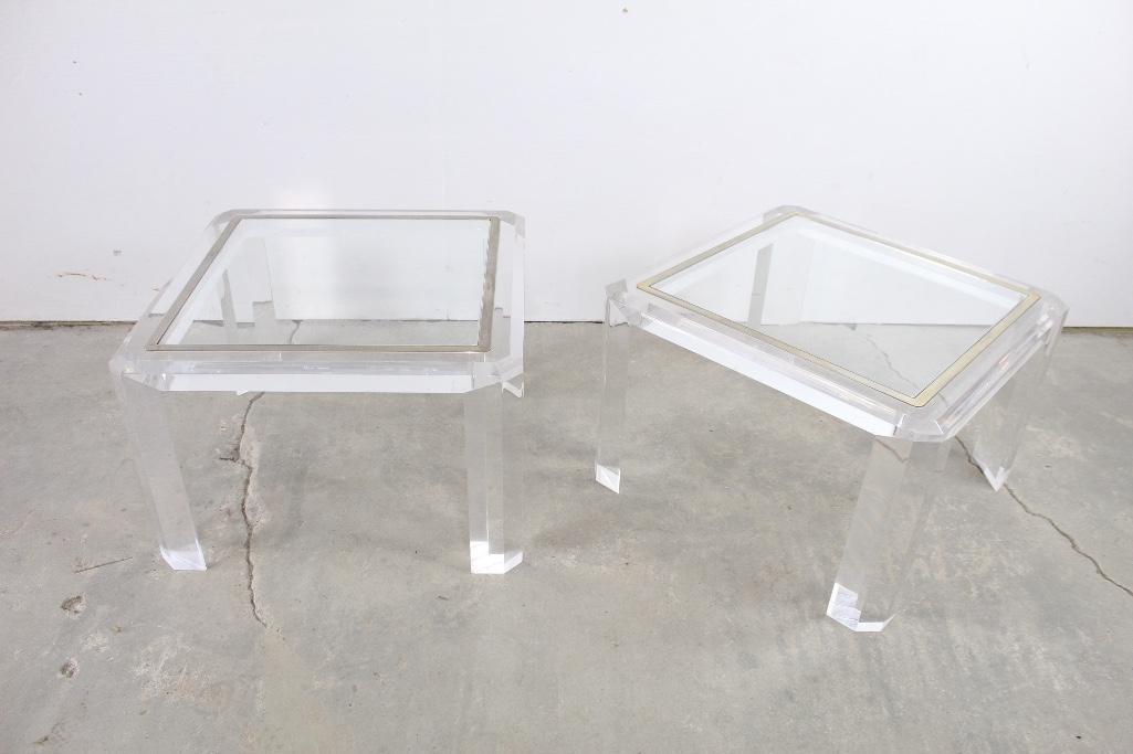 Mid-century Modern Pair of Lucite & Glass End Tables (1 of 7)