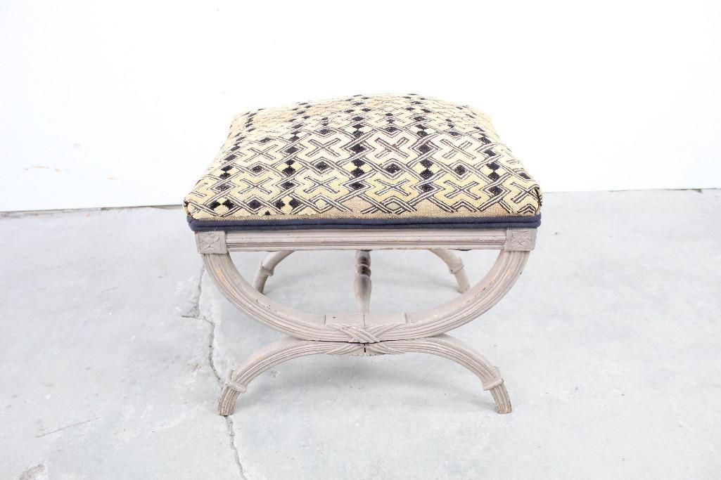 Neoclassical Wooden Foot Stool with Upholstered Top (1 of 9)