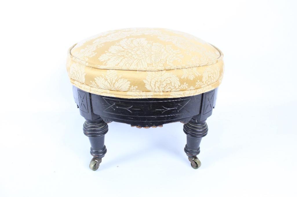 Ebonized Eastlake Victorian Foot Stool,Upholstered (1 of 5)