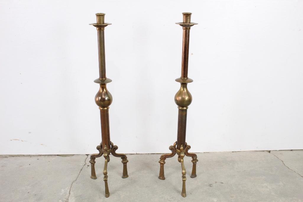 Pair of Tall Bronze Floor Standing Candle Stands (1 of 6)