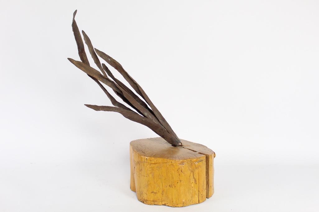 Metal Grasses Sculpture on Freeform Wooden Stump Base (1 of 7)