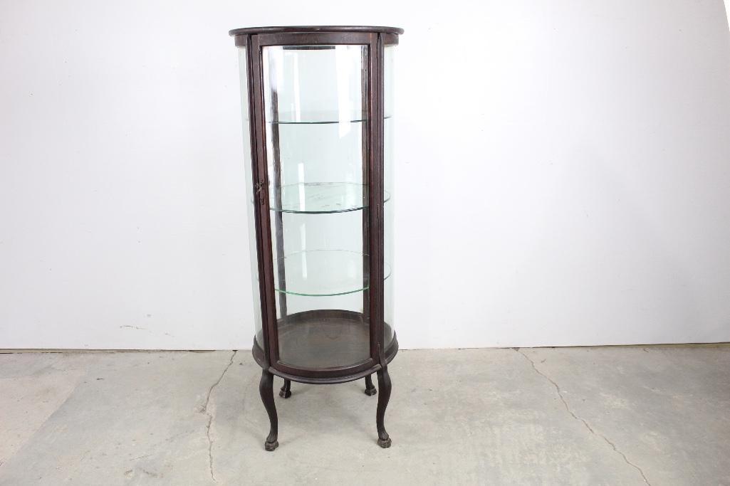 Round Curved Glass Curio Display Cabin,Mirrored Shelves (1 of 8)