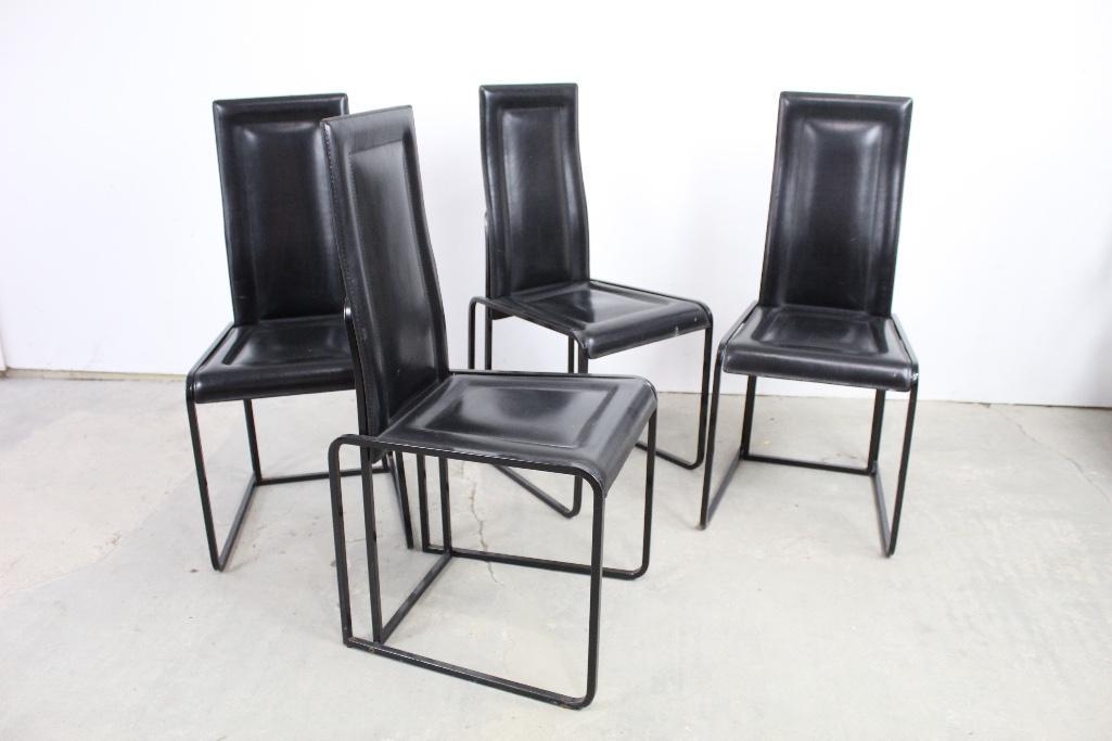 Set 4 Mid-century Modern Black Leather Chairs, Italian (1 of 7)