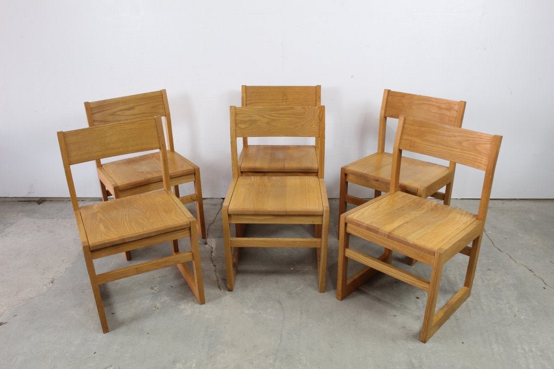 Set of 6 Oak School Library Chairs,Cubist Modern Design (1 of 4)