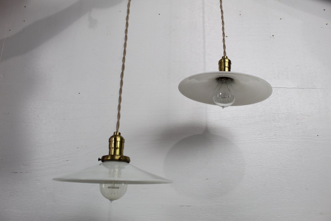 Pair of Milk Glass Flat Shade Pendant Lights,Industrial (1 of 4)