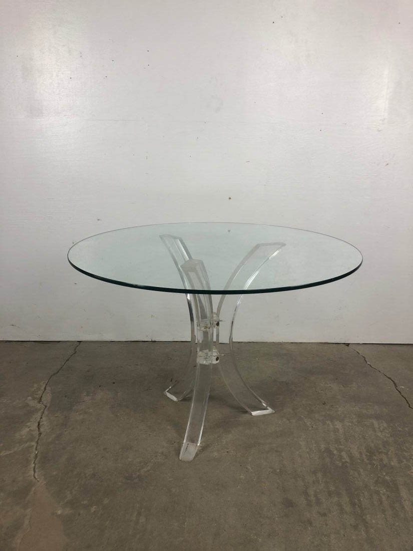 Lucite & Glass Round Dining Table, Mid-century Modern (1 of 5)
