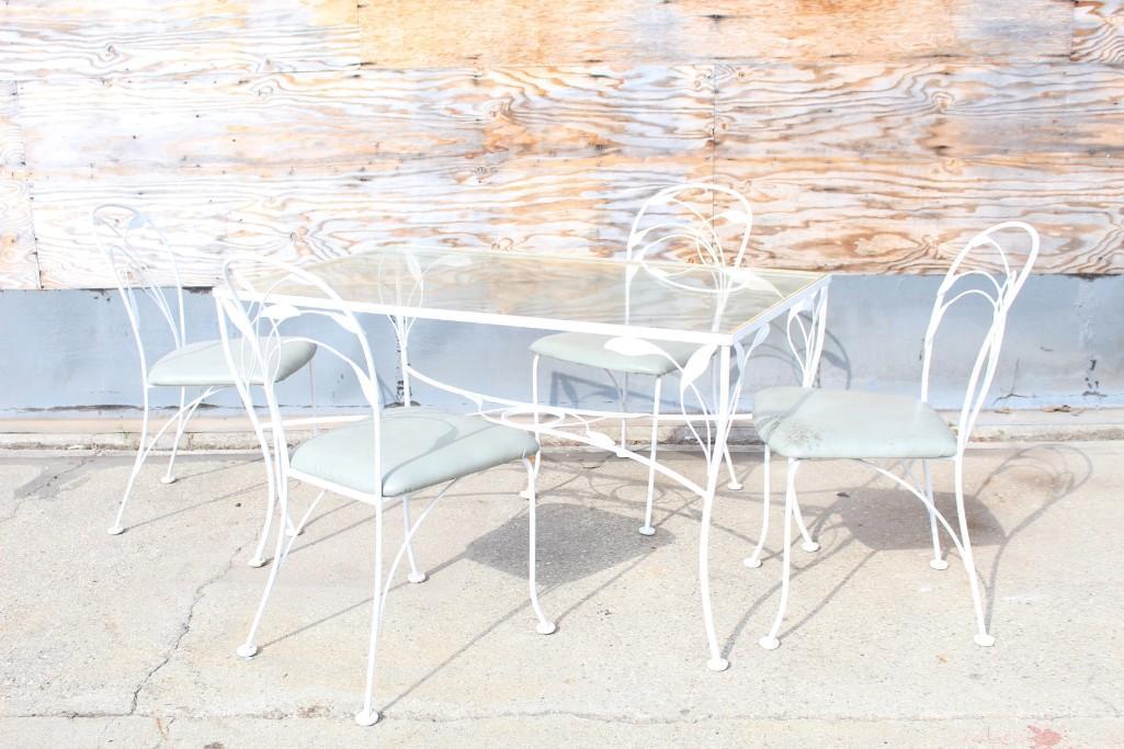 Outdoor Set of 4 Chairs & Table Wrought Iron Leaf (1 of 3)