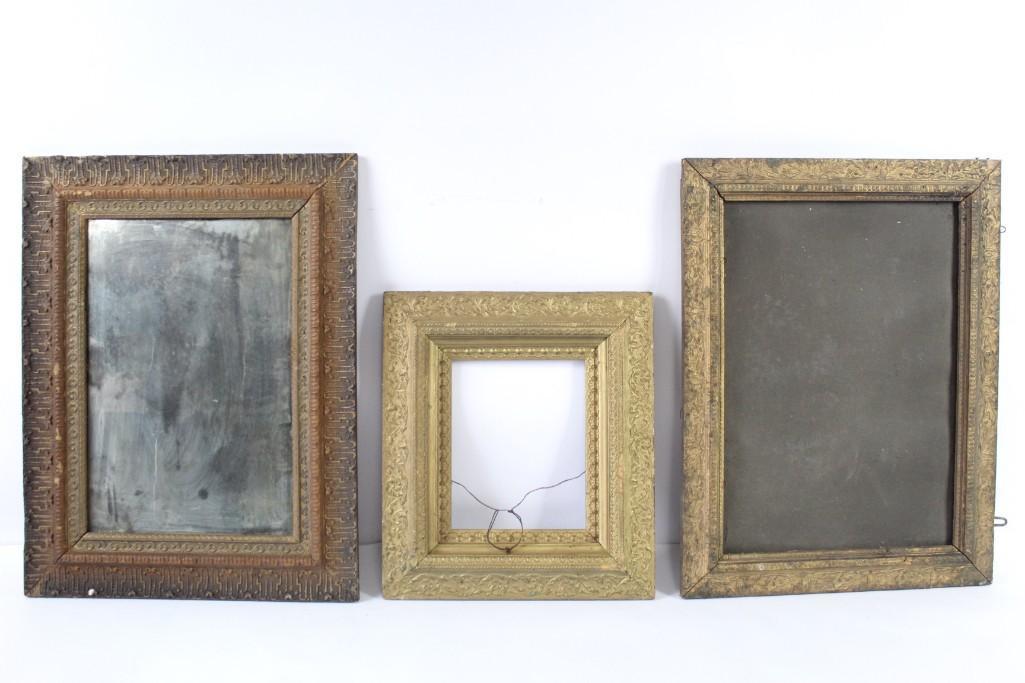 Lot of 3 Aatique Gold Gilt Frames, One with Mirror (1 of 10)