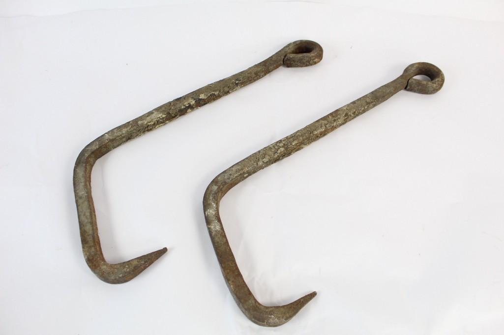 Pair of Large Wrought Iron Butcher Hanging Hooks (1 of 5)
