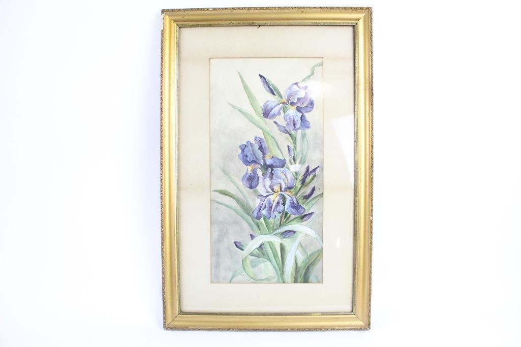 Victorian Watercolor Painting of Blue Lilies,Flowers (1 of 5)