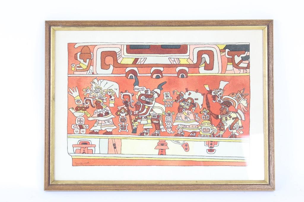 Stylized Watercolor Painting of Incan People, Dance (1 of 4)