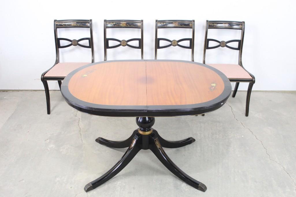 Japanese Black Lacquer Dining Set, Table & Chairs (1 of 10)