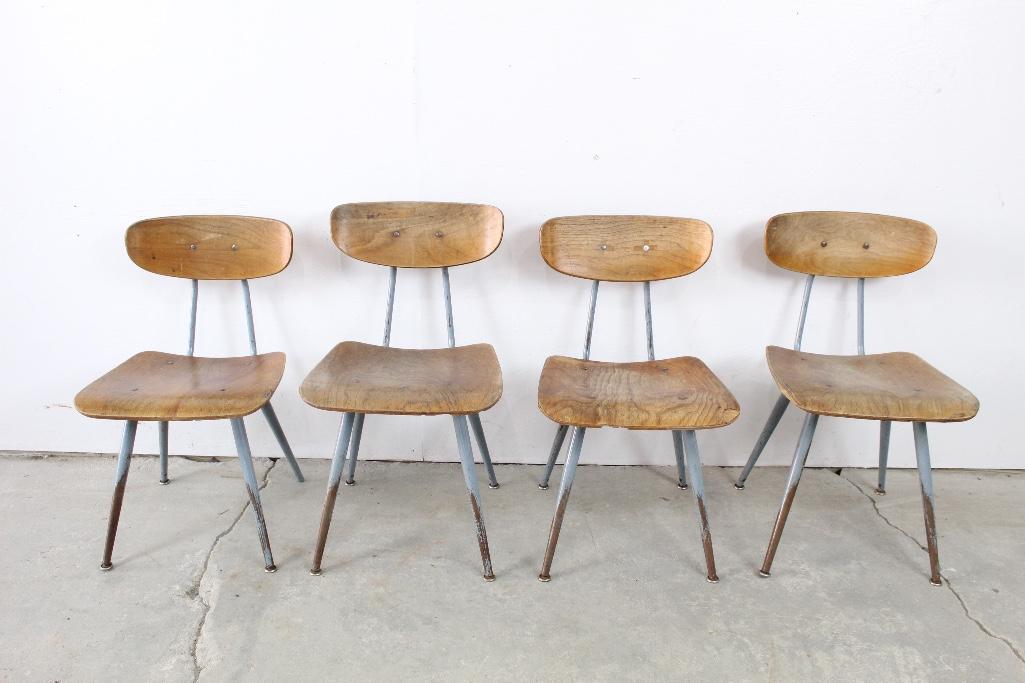 Set of 4 Wooden and Metal School Chairs (1 of 5)