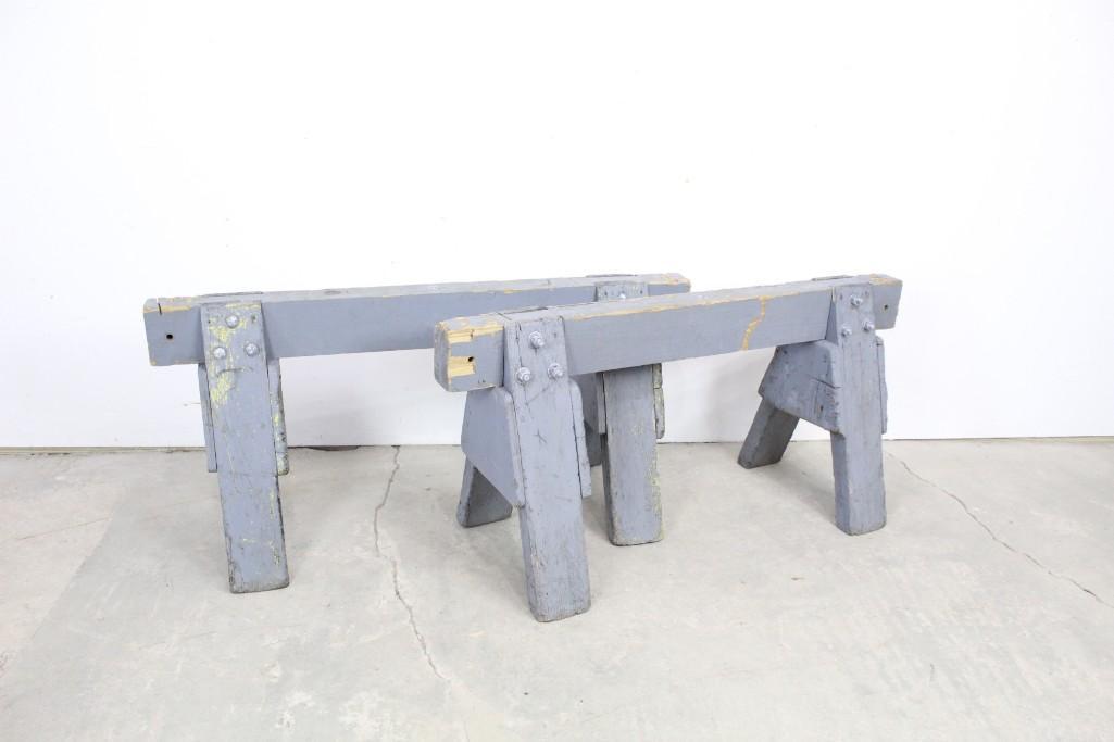 Pair of Chunky Gray Painted Wooden Saw Horses (1 of 4)