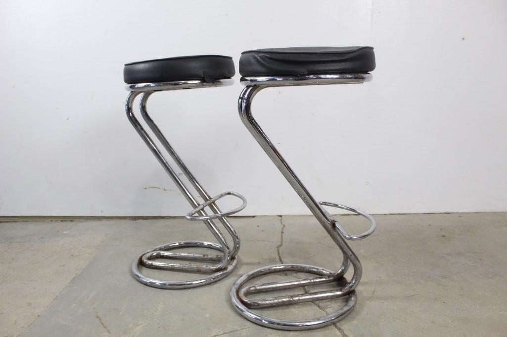 Pair of Italian Chrome Bar Z-Stools, Art Deco (1 of 3)