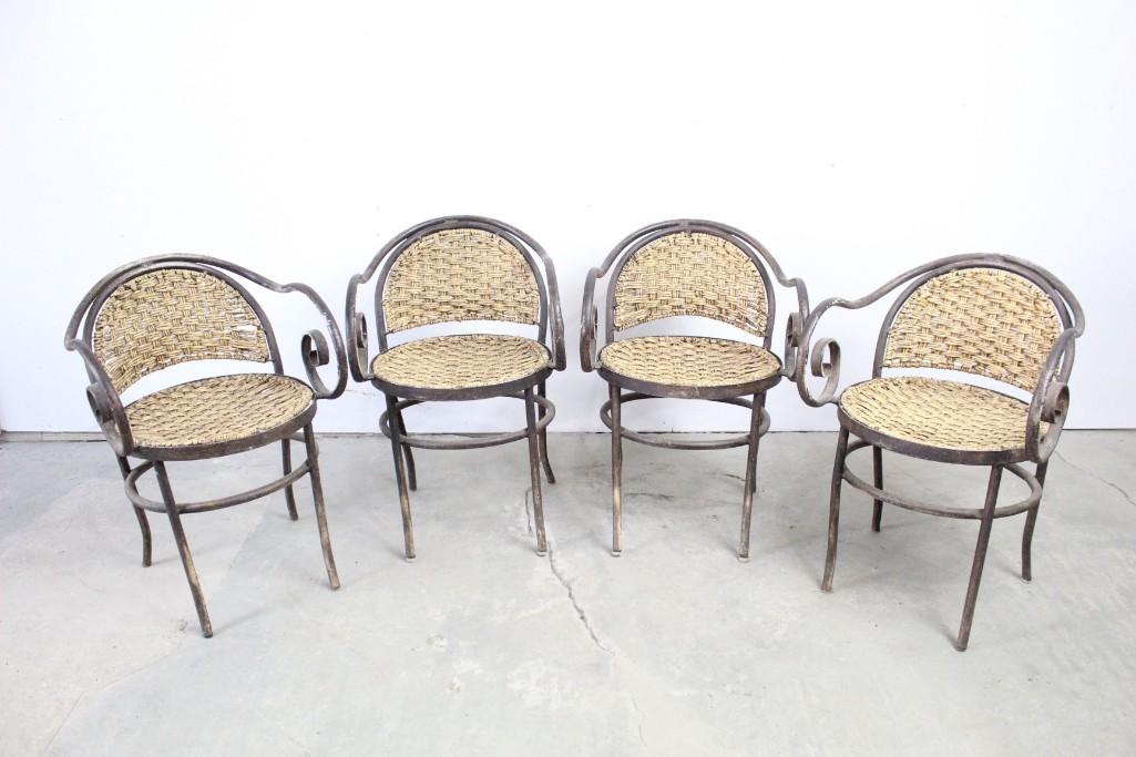 Set of 4 Steel Chairs with Woven Seats,Handmade Modern (1 of 7)