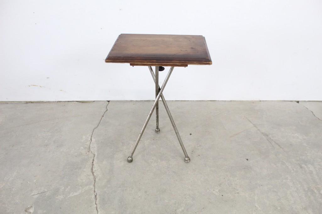 Small Wood Industrial Table with Nickel Plated Base (1 of 6)