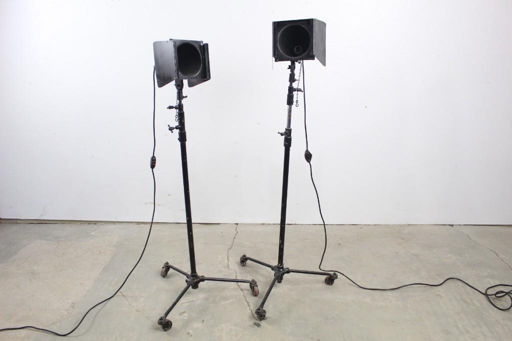 Pair of Industrial Stage Lights on Rolling Bases (1 of 10)