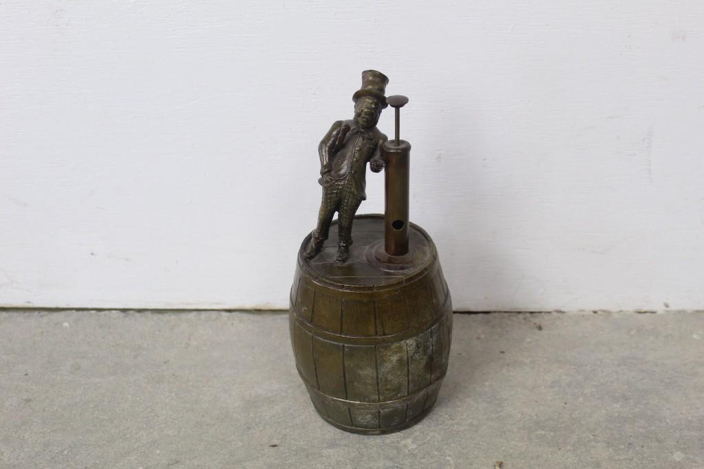Bronze Cigar Cutter of Man on a Barrel (1 of 5)
