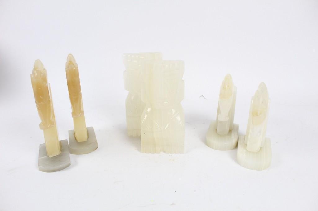 3 Pairs of Bookends, Carved Alabaster, Horse Heads etc (1 of 10)