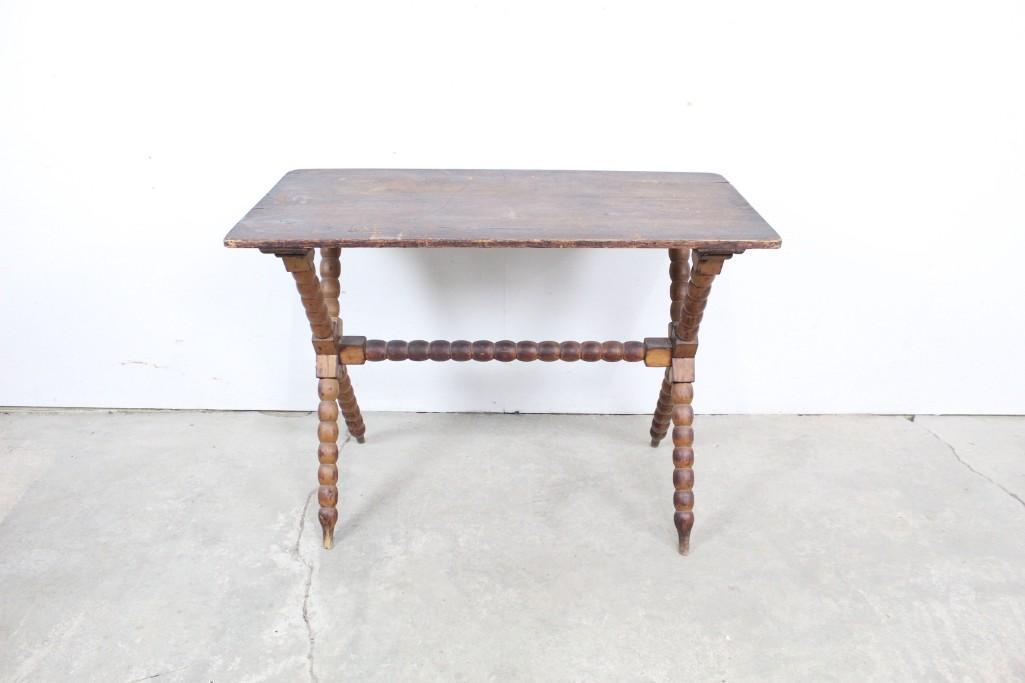 Bulbous Carved Sawbuck Leg Side Table (1 of 7)