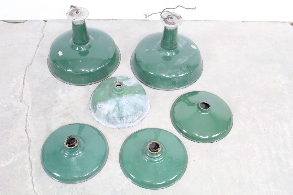 Lot of 6 Green Enamel Metal Industrial Lamp Shades (1 of 8)