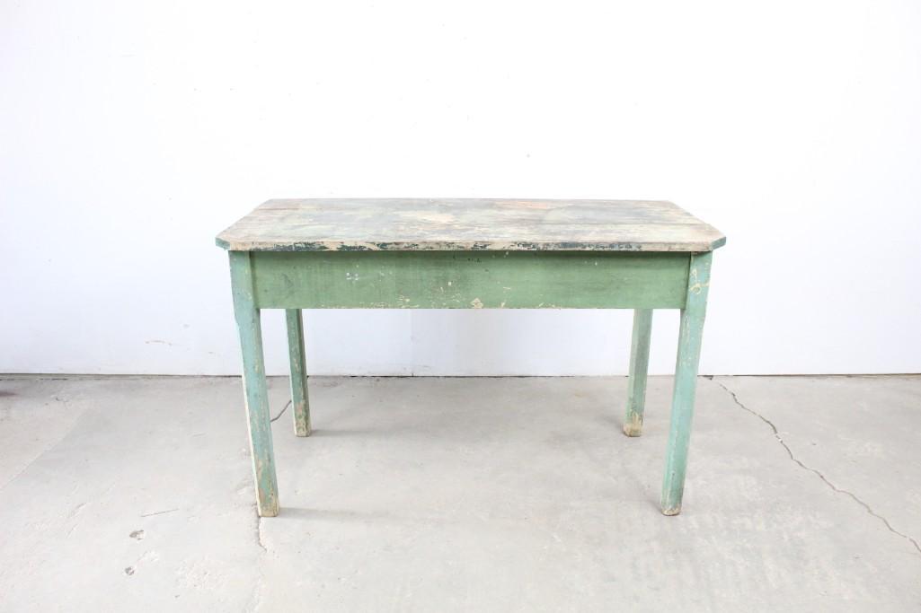Primitive Rustic Farmhouse Green Painted Wooden Table (1 of 9)