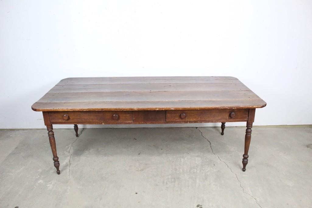 Authentic Antique 7-Foot Farm Table with Two Drawers (1 of 7)