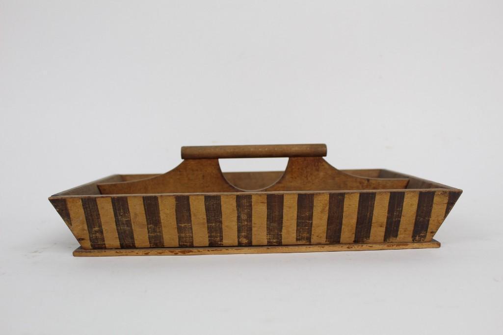 Antique Paint Stripes Silverware Cutlery Caddy,Folk Art (1 of 6)
