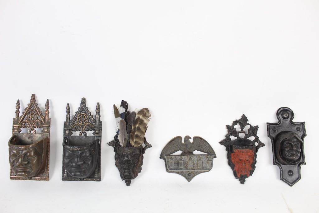Lot of 6 Antique Cast Iron Match Safe Holder,Devil,Face (1 of 9)
